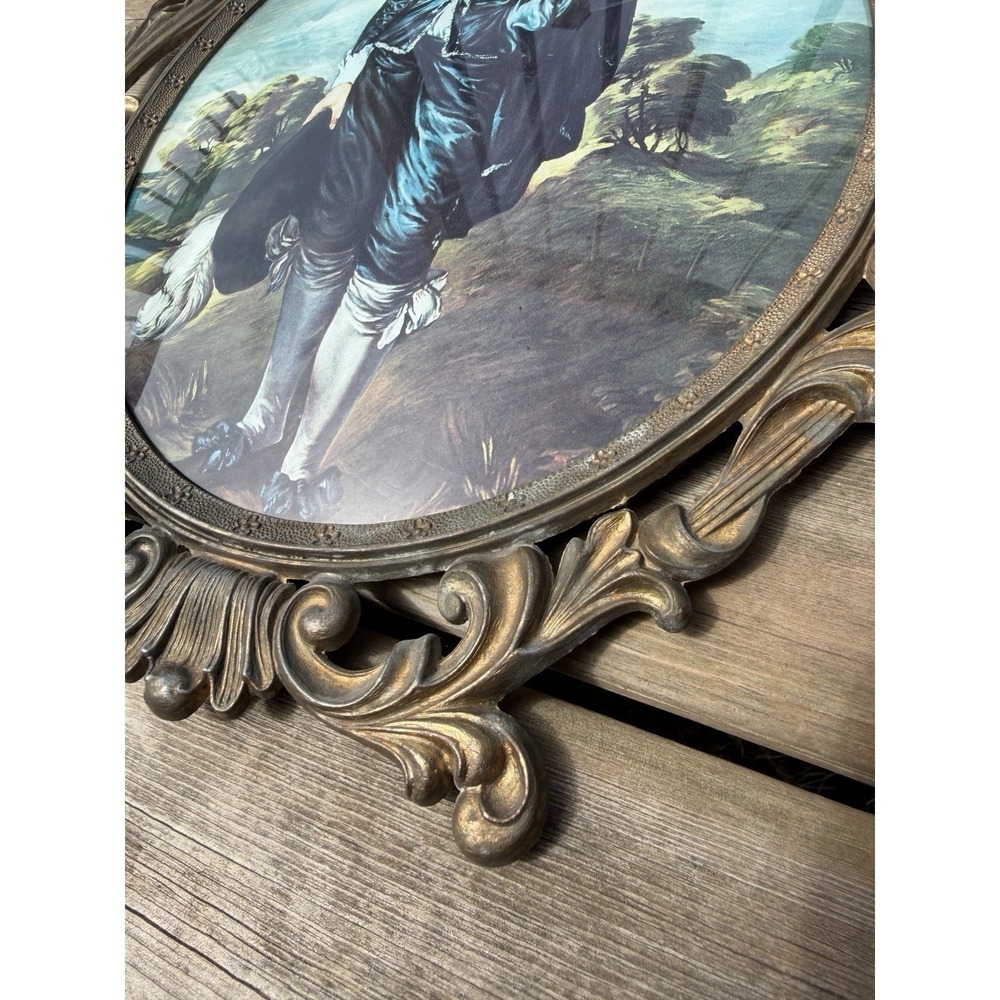 Vintage Italian Victorian Boy Portrait Wall Plaque Ornate Gold Frame 16" - Picture 5 of 10